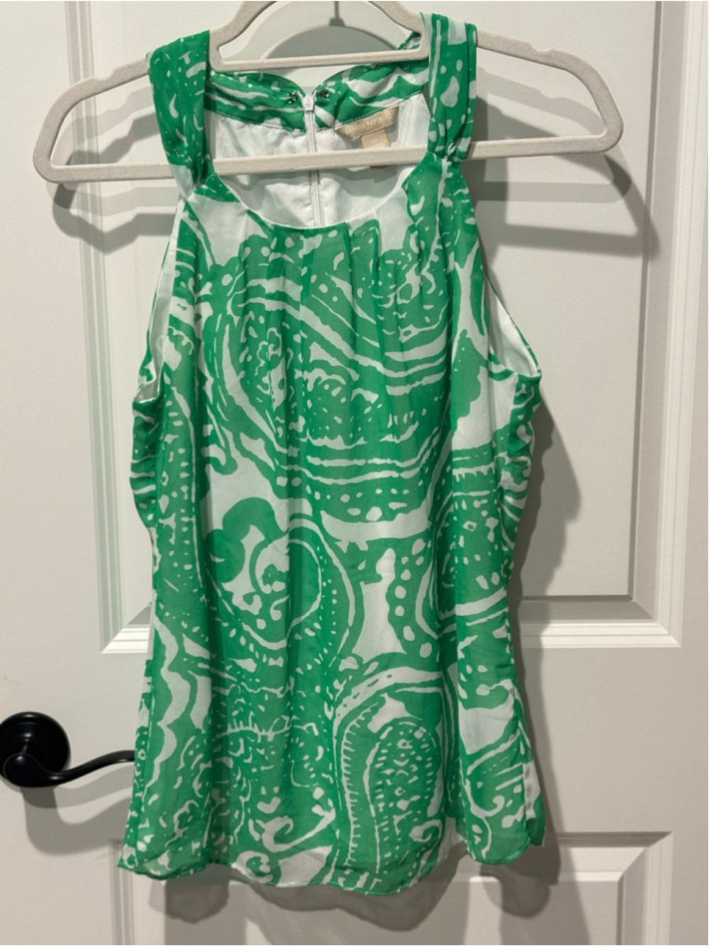 Women's Banana Republic Green White Paisley Sleeveless Halter Blouse Size 10